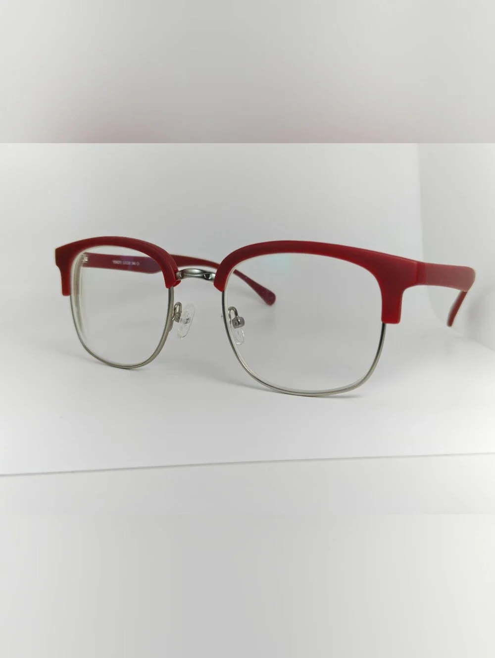 Yokote. Red Half-Rim Women's Eyeglasses - Classic Metal Frame.
